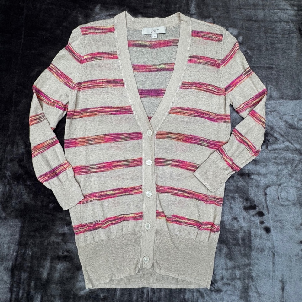 Loft retro-inspired~preppy vibe Multicolored Lightweight Cardigan